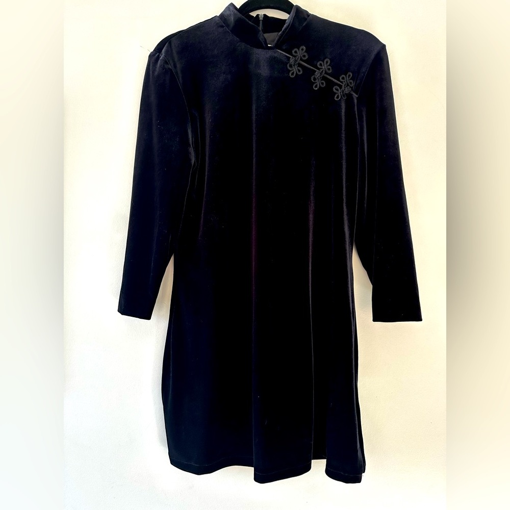 Vintage Japanese inspired velvet Mini Dress with high collar and a slit